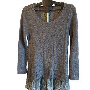 John Fashion cable knit tunic sweater gray boho layer lace small Penny Lane wool